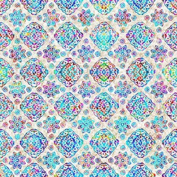 Zanzibar Diamond Geo Multi on Stone Fabric Quilting & Patchwork