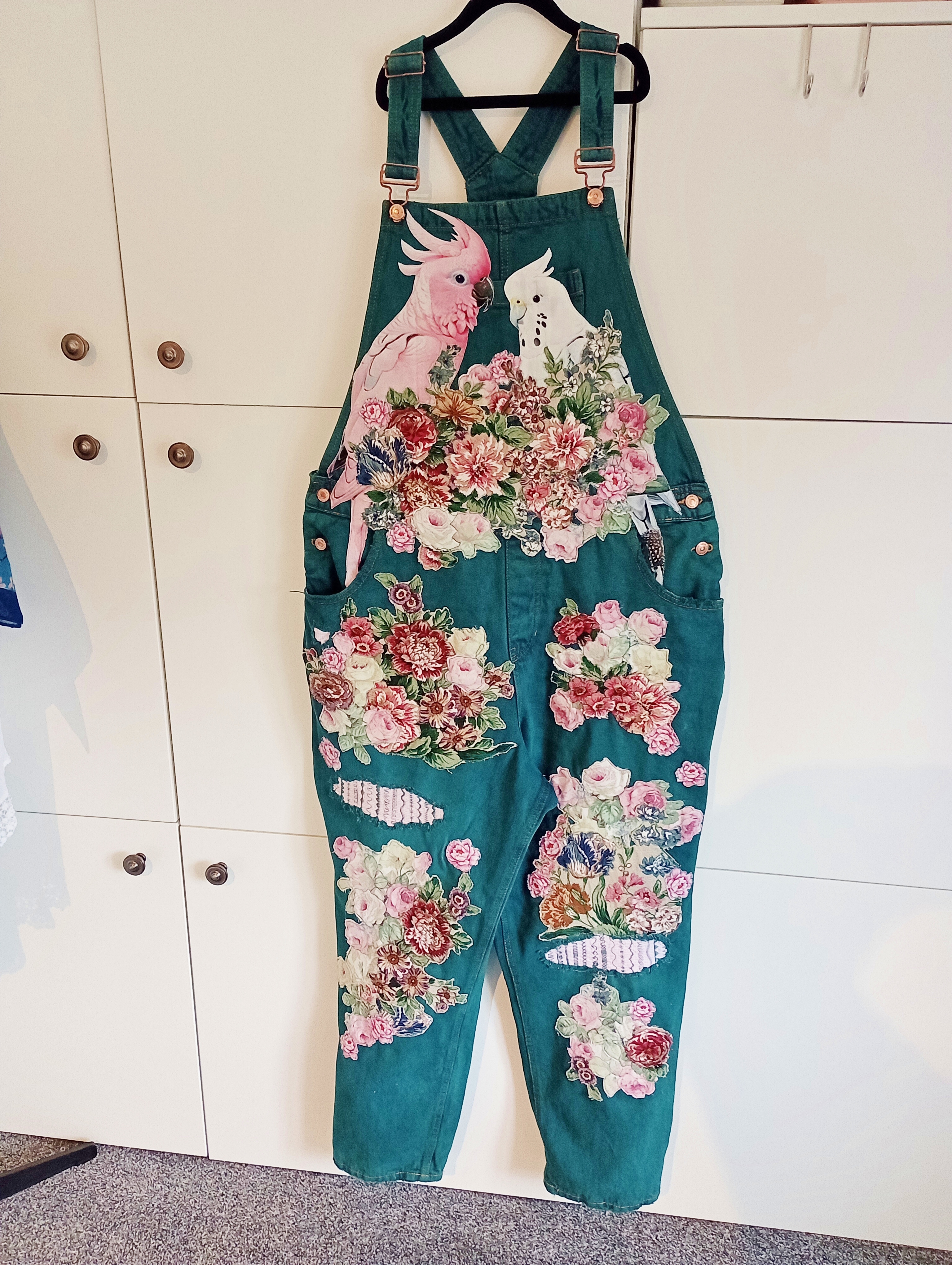 Dyed Green Parrot Dungarees