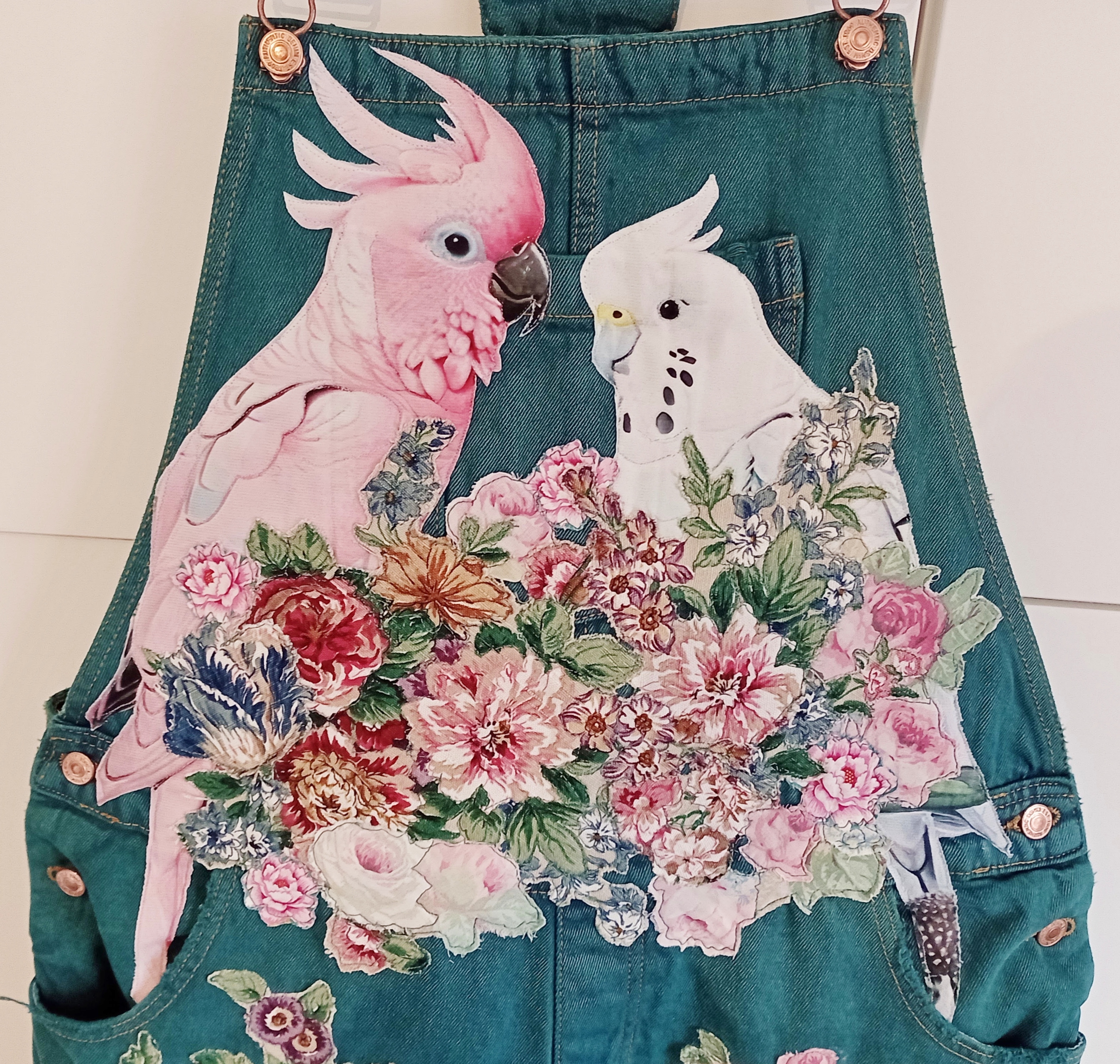 Dyed Green Parrot Dungarees