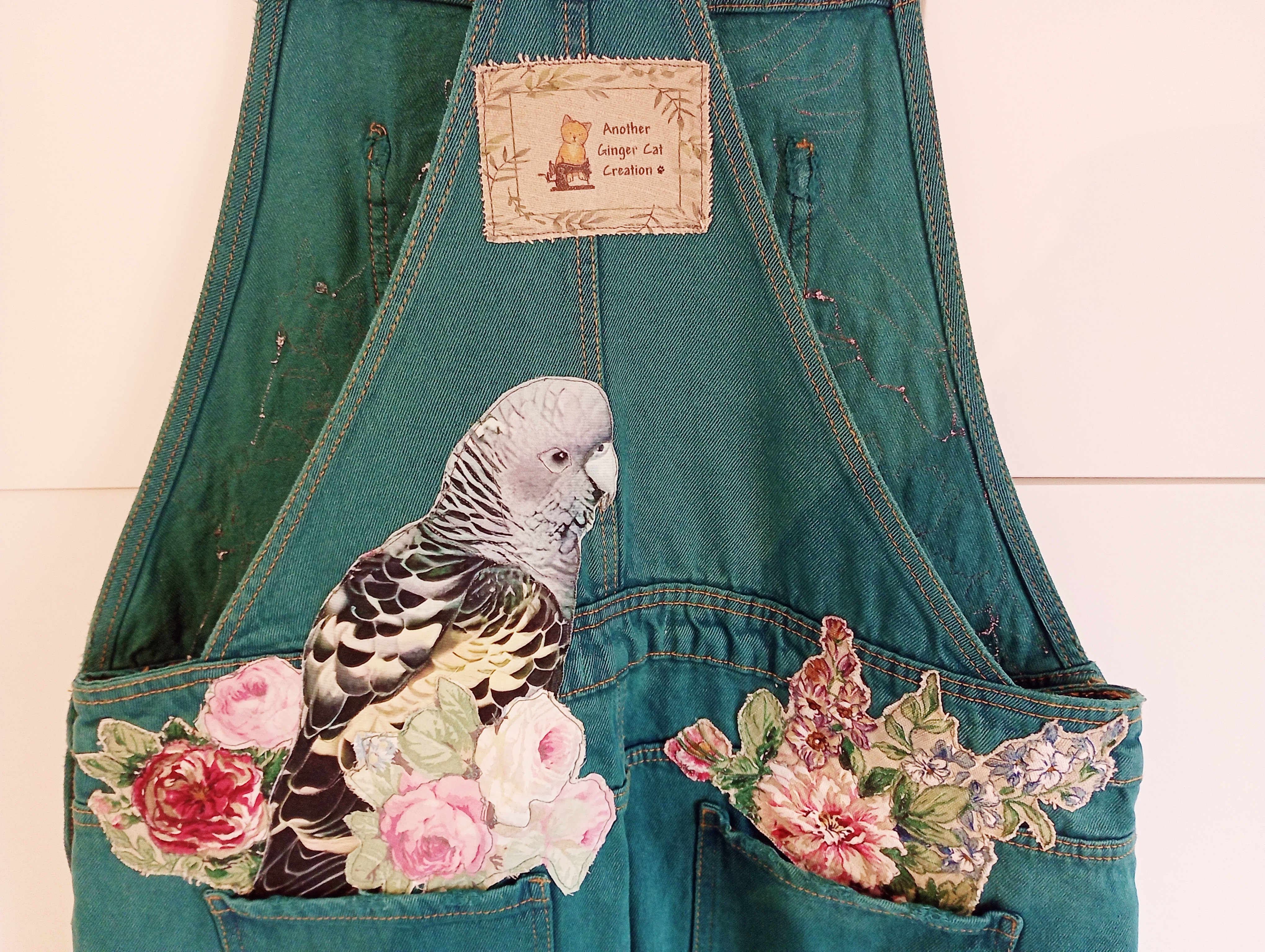 Dyed Green Parrot Dungarees