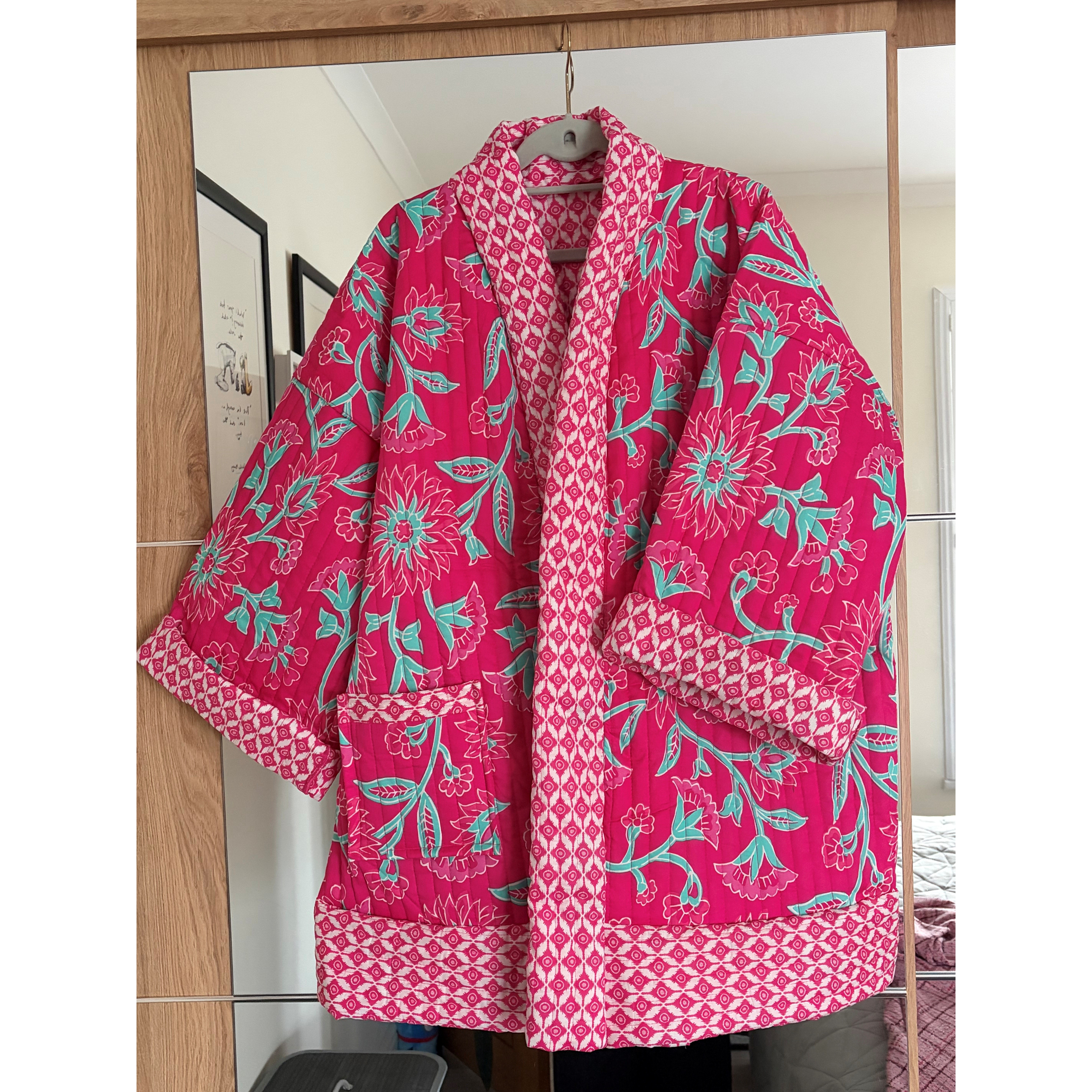 Reversible quilted jacket from modified Mimi G pattern using Garden Mosaic quilted fabric